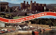 Greetings From Conwy Castle Conwy Wales vintage postcard s479