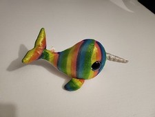 TY Beanie Boos Collection Nori the Sparkly Rainbow Narwhal Plush EUC