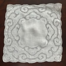 Intricate VTG Antique Punch Work Embroidered Wedding Hankie 10x10"