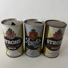 Lot of 3 - 12 Oz Stroh's beer steel beer cans  2 Pull Tab One Flat Top