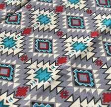 Teal Red Grey Southwestern Aztec Print Cotton Fabric BT Half Y 16