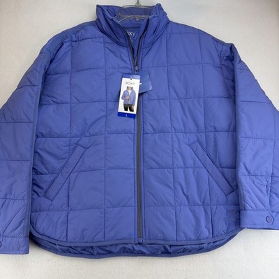 Roxy Jacket Quilted Blue Purple Puffer Full Zip Pockets Women s Size L NWT