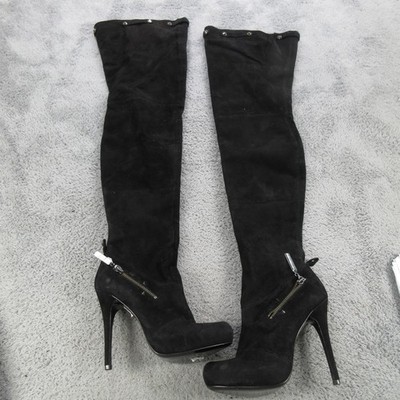 Report Boots Womens Size 7 Black Leather Kane Over The Knee Platform Heels