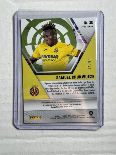 Samuel Chukwueze 2020-21 Panini Mosaic La Liga SC Blue Prizm # /99 Nigeria Card - Picture 2 of 2