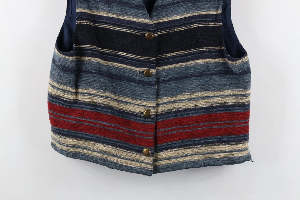 Vtg 90s Streetwear Womens Medium Striped Fiesta Blanket Button Vest Jacket USA - Image 3 of 4