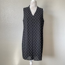 Worthington Black Geometric Pleated Dress Plus Size 16 Work Office Relaxed Fit