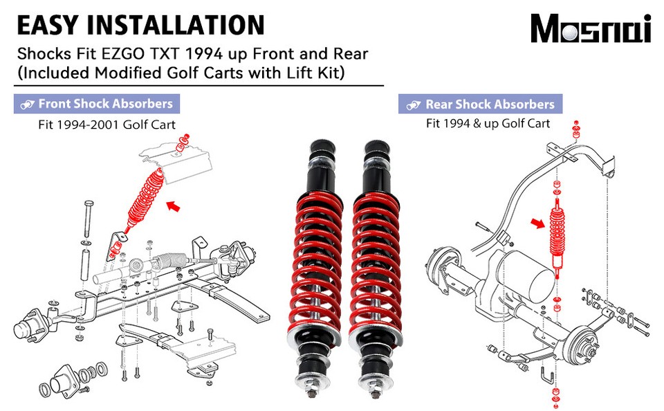 NEW Golf Cart Shocks Front or Rear with Heavy Duty Coil Springs for ...