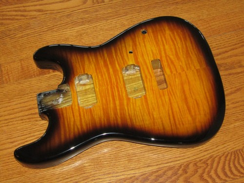 MIGHTY MITE BODY FITS FENDER STRATOCASTER 2 3/16th GUITAR NECK BURST FLAME TOP - Picture 4 of 8