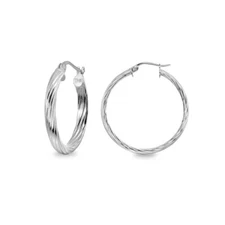 3x25mm Twist Half Round Click-Top Polished Sterling Silver Small Hoop Earrings