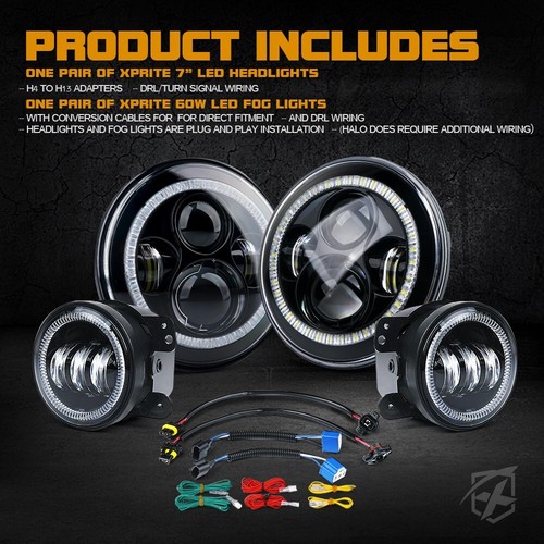 Para Jeep Wrangler JK 2007-2018 Combo 7" Faros LED Giratorios Luces Antiniebla Kits DOT - Imagen 7 de 7