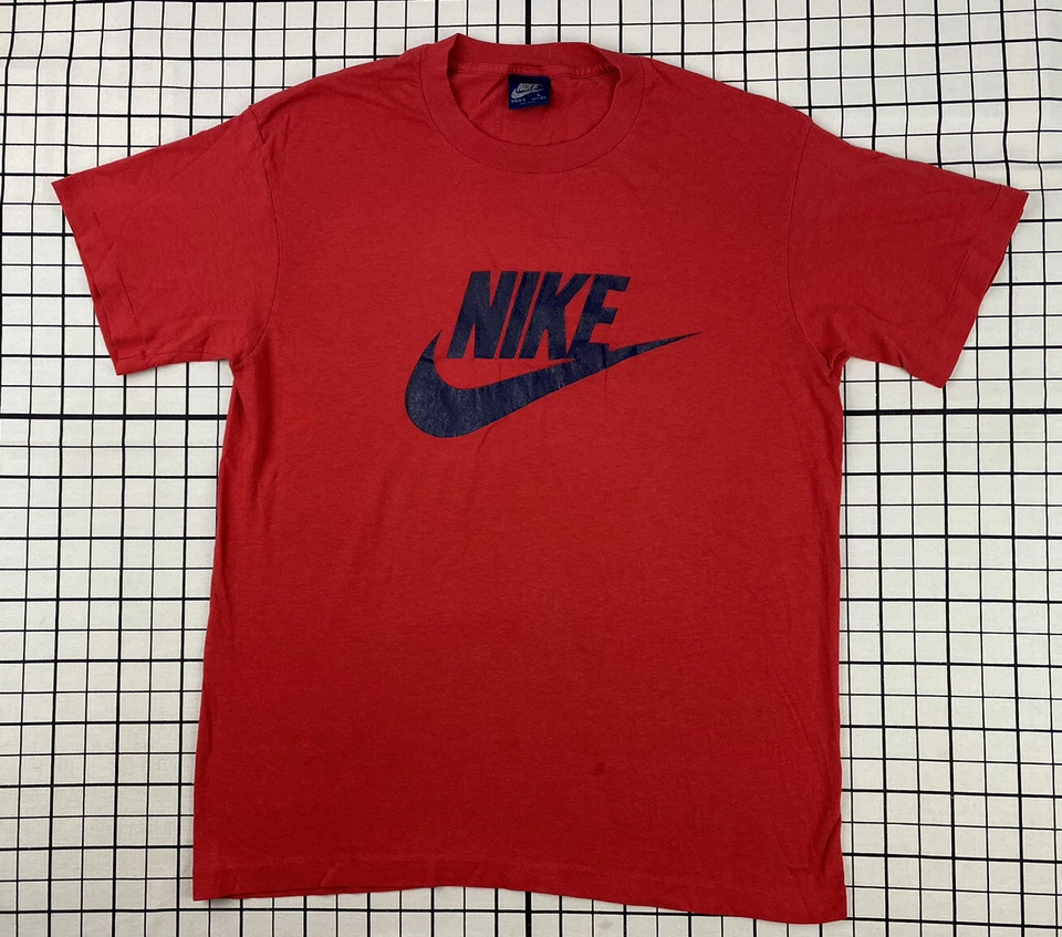 vintage 80s NIKE LOGO SWOOSH T SHIRT L BLUE TAG RED USA MADE RARE SINGLE STITCH - Image 2 of 4