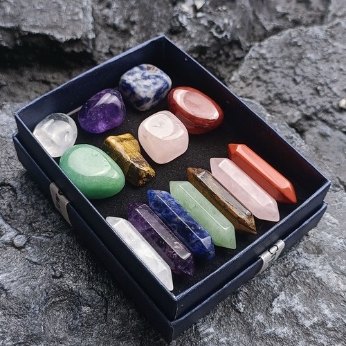 14PCS Natural Crystals and Healing Stones Set Raw Chakra Stones wands gift kit - Foto 5 di 7