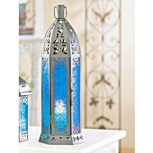 Lote de 8 velas de hierro negro de vidrio azul floreta alta de boda de descuento 13" H - Imagen 4 de 8