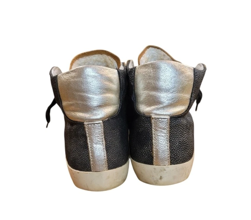 Zapatilla deportiva Philippe Modelo Metálica Plateada Negra Alta Cuero Texturizado Talla 7 Foto 2 de 4