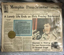 Elvis Presley Memphis Tennessee Death Newspaper 1977 sealed with COA