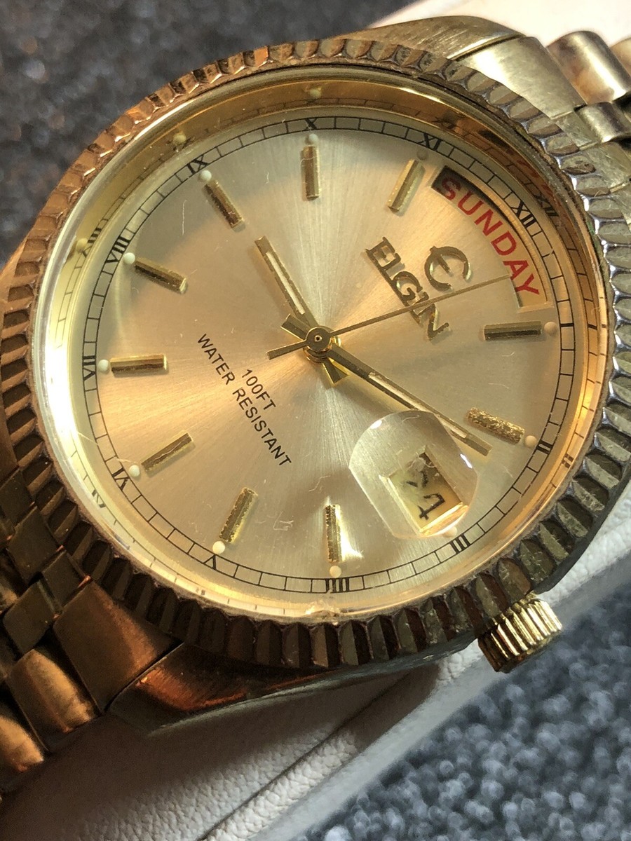 Vintage Elgin Men's Presidential Watch 38mm Gold Tone Day Vintage Elgin Men's Presidential Watch 38mm Gold Tone Day