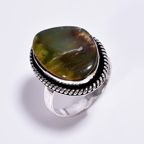Sterling Silber Chrysopras Stein Einfassung Verlobung Statement Mutter Ring US 7,25