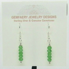 Sterling Silver Faceted Natural EMERALD Dangle Earrings 8226...Handmade USA