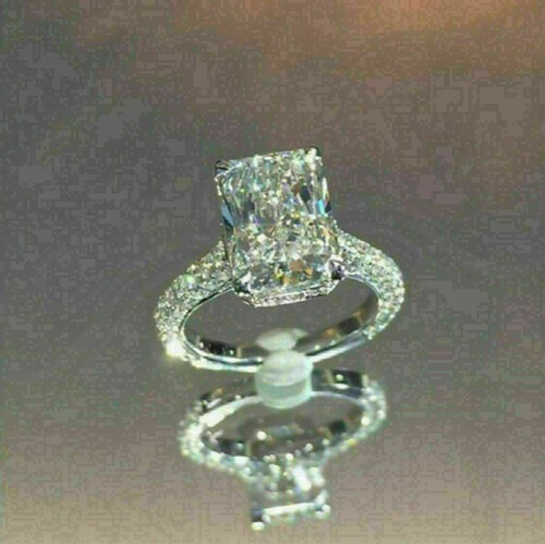 5Ct Lab Created Diamond Solitaire Women Engagement Ring 14K White Gold Finish - Picture 5 of 5