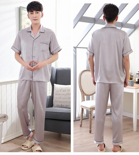 New Women men Pajamas Set Sleepwear Short Sleeve Nightwear Loungewear Silk Satin - Picture 7 of 28