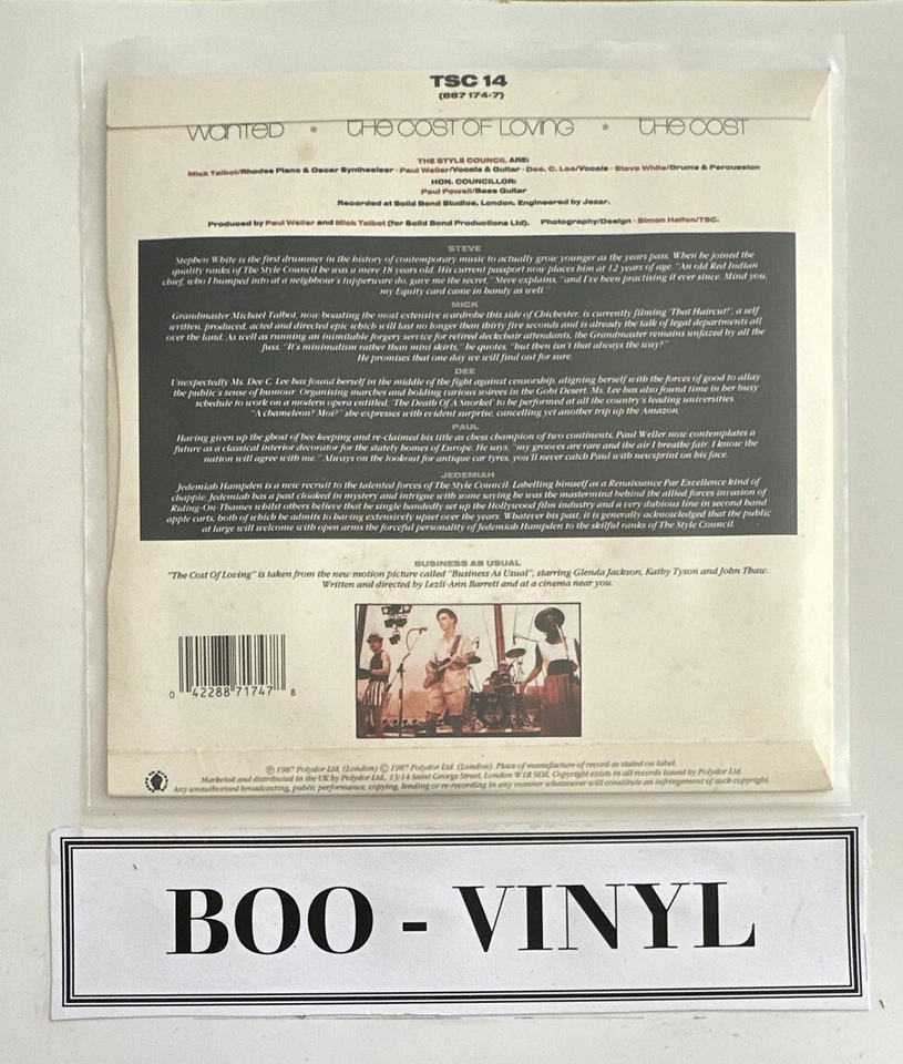 The Style Council Wanted Or Waiter, There's Some Soup In My Flies UK 7" 1987 NM - Image 2 of 4