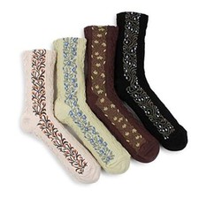 Women Floral Vintage Design Cotton Socks Crew 4 pairs DK