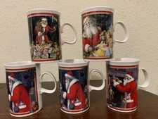 Dunoon Christmas Santa Coffee Mug Glad Tidings Stoneware 4.25" Set 5 Scotland