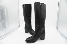 Women's black leather knee high boots with square heel