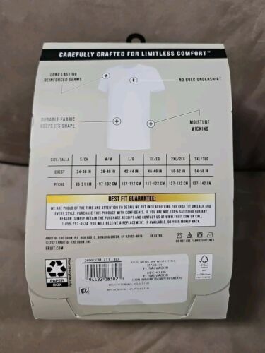 Fruit of The Loom Men's 3ct Crew Neck White T-shirts 3XL 54-56 Moisture Wicking - Picture 2 of 3