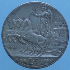 VITTORIO EMANUELE III 2 LIRE 1911 QUADRIGA VELOCE ARGENTO SILVER NUMISMATICA 