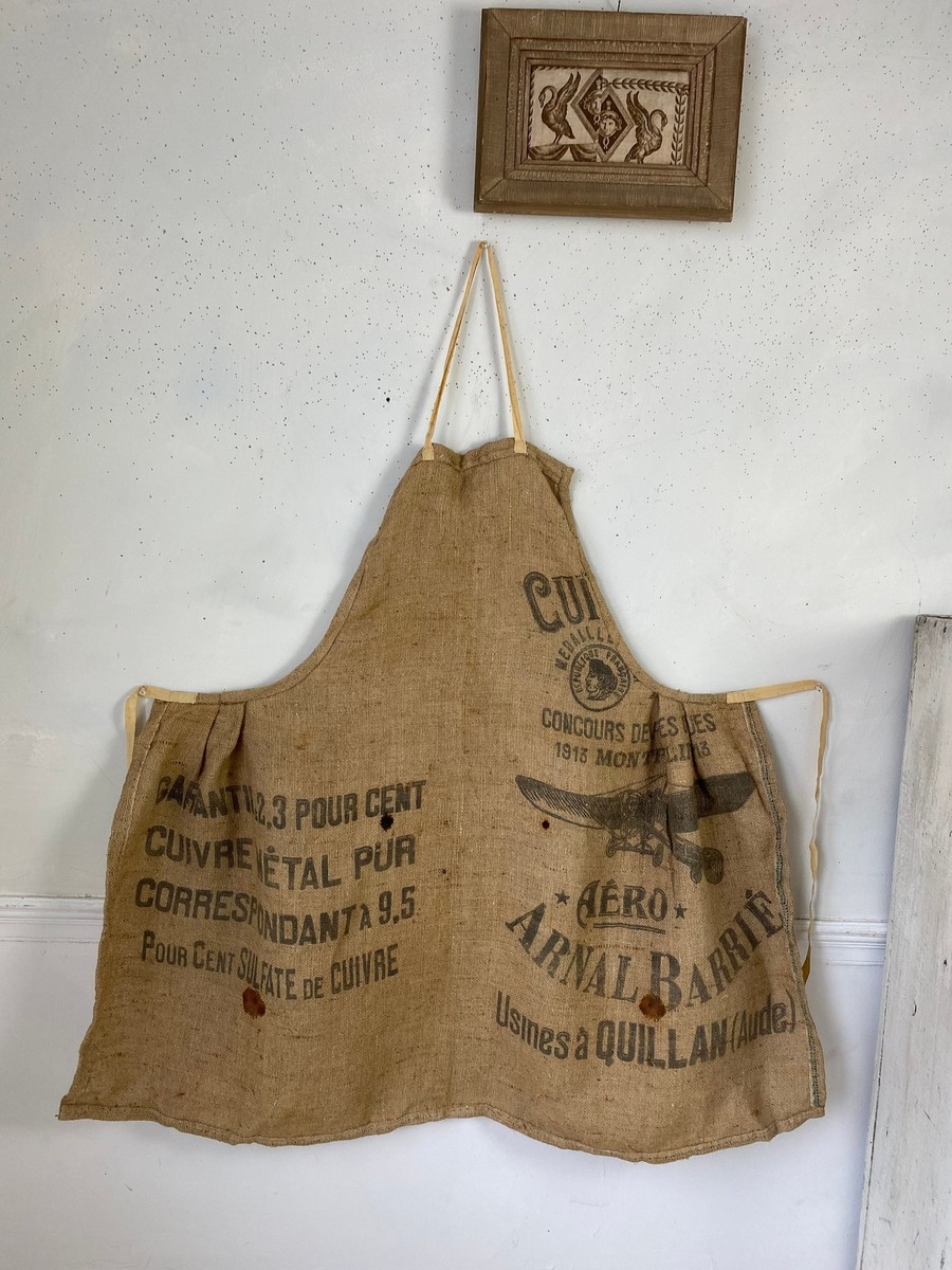 小物 30s-40s French Vintage Heavy Hemp Apron CUTE! 1930s