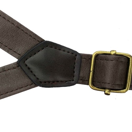 Bretelle da Uomo 2CM Y-Back Similpelle Pantaloni Regolabile 6 Clip Marrone - Foto 9 di 14