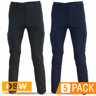 5 x Mens Navy COTTON Stretch Tradies SLIM Fit Superior Comfort Light Work Pants