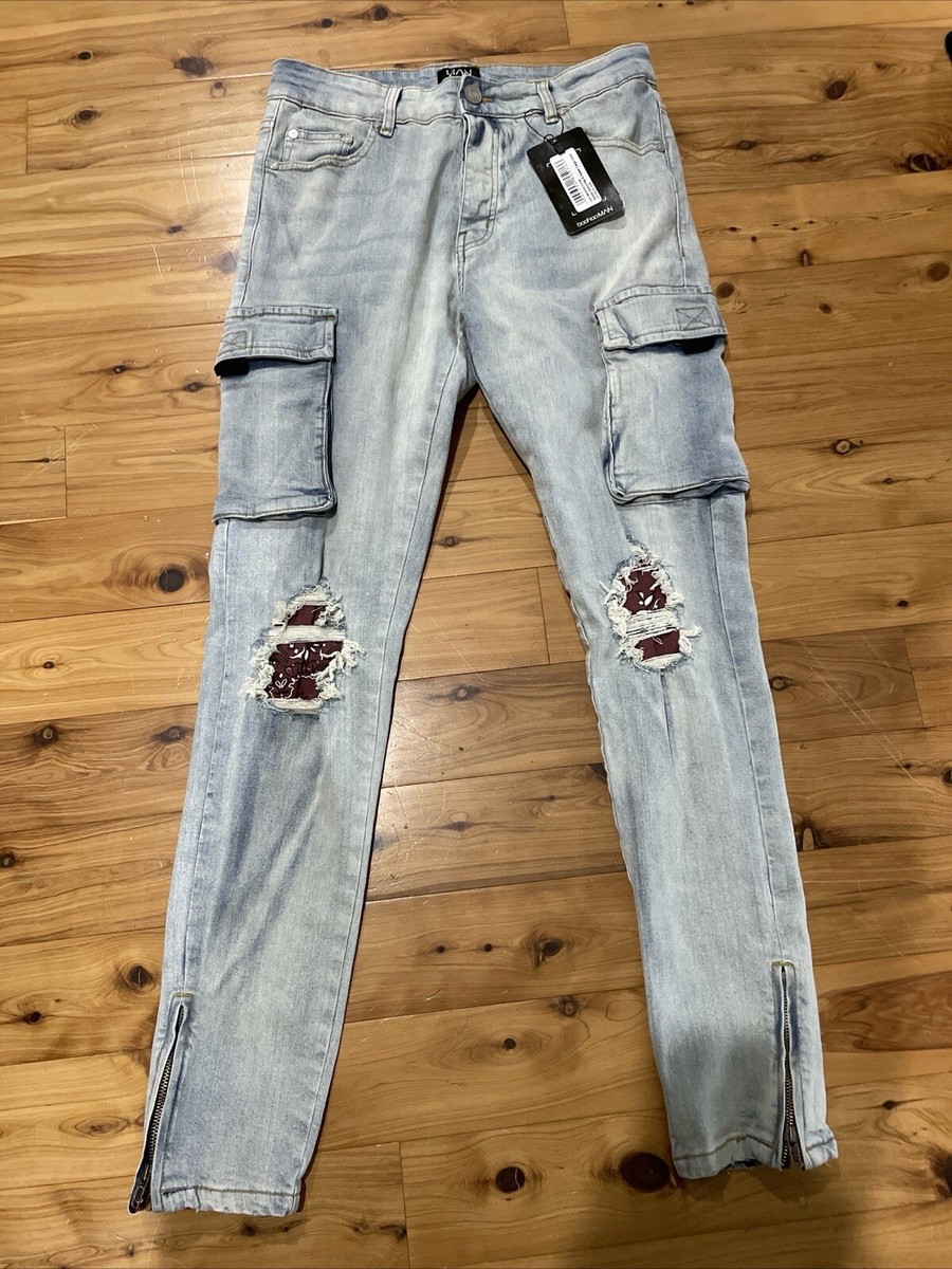Jeans Boohoo Mens Light Blue Skinny Ripped Jeans NEW Boohoo Man