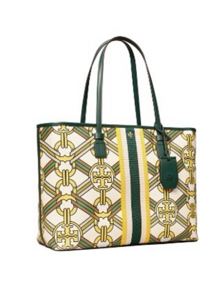 Tory Burch Gemini Link Canvas Top-Zip Tote Bag