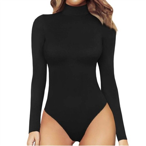 Women Long Sleeve Bodysuit Leotard Turtleneck Slim Jumpsuit Bodycon S-2XL - Picture 30 of 53