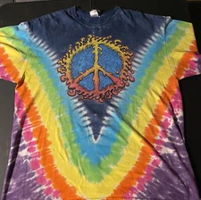 Liquid Blue Tie Dye Peace Sign Graphic Tee Shirt Vintage 2XL