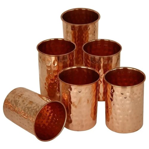 Pure Copper Glass Set, Handcrafted Hammered Cups for Health Benefits Pack Of 6 - 第 1/4 張圖片