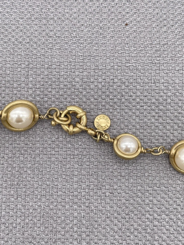J Crew Pale Coral / Pink, Crystal, Pearl , Gold Tones Link Necklace - Image 3 of 4