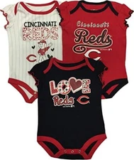 Outerstuff Cincinnati Reds MLB Girl's Bodysuit Creeper 3 Piece Set - 6/9 Months