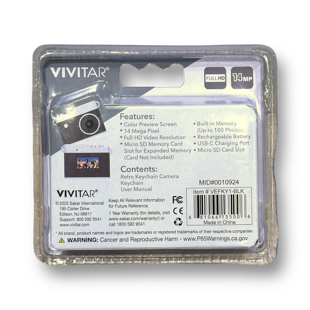 Vivitar VEFKY1-BLK Keychain Digital Camera Black 14MP