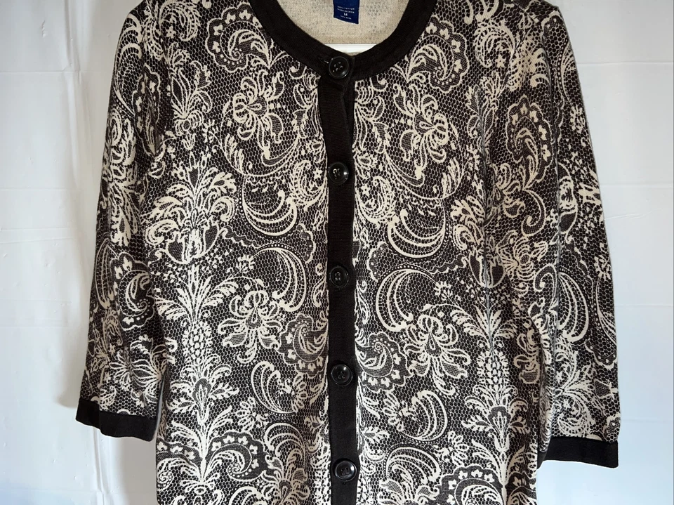 Cardigã Karen Scott Feminino M Suéter Marrom/Creme Paisley 100% Algodão - Imagem 4 de 4