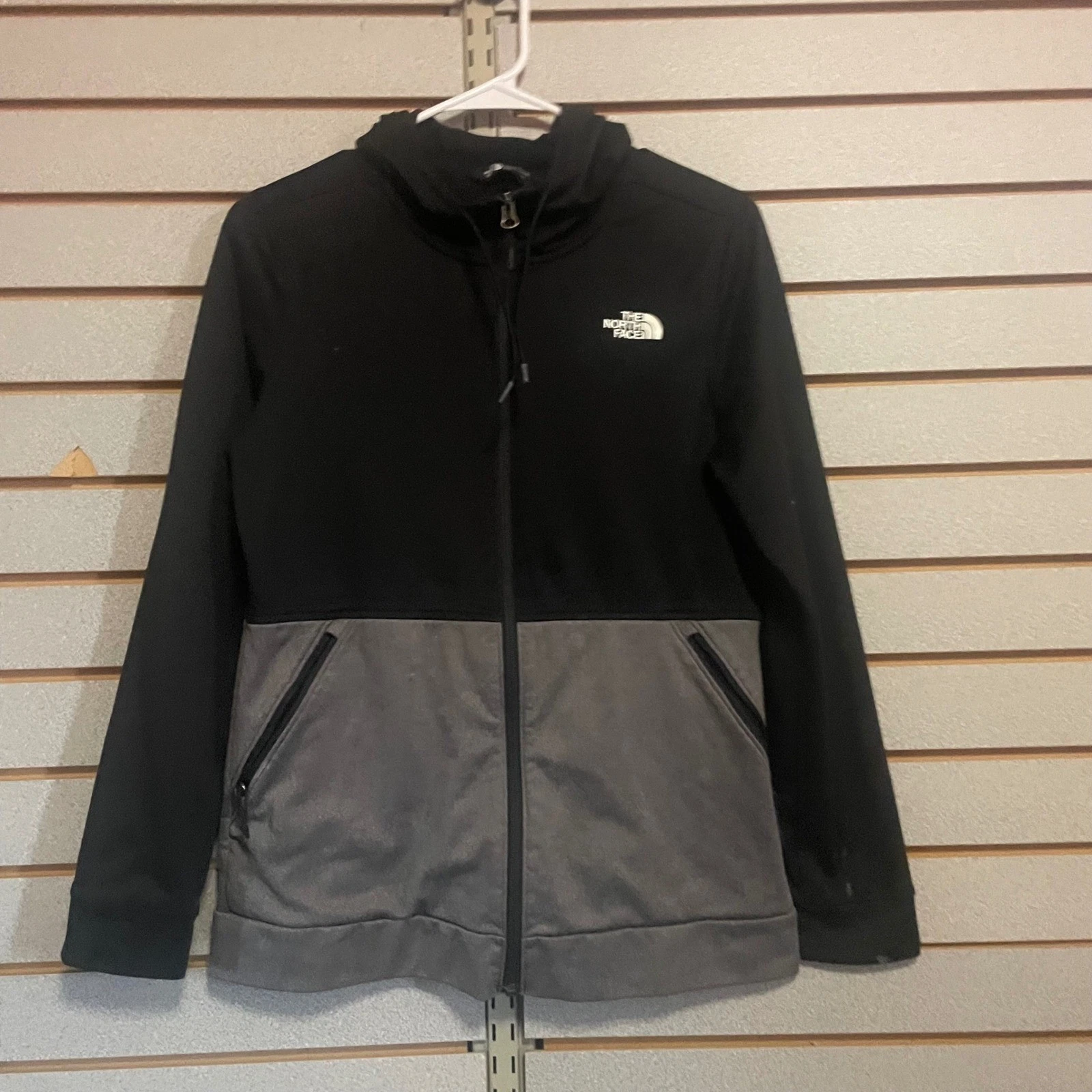 The North Face Womens Full Zip Hoodie Black Grey Colorblock Sweatshirt Medium