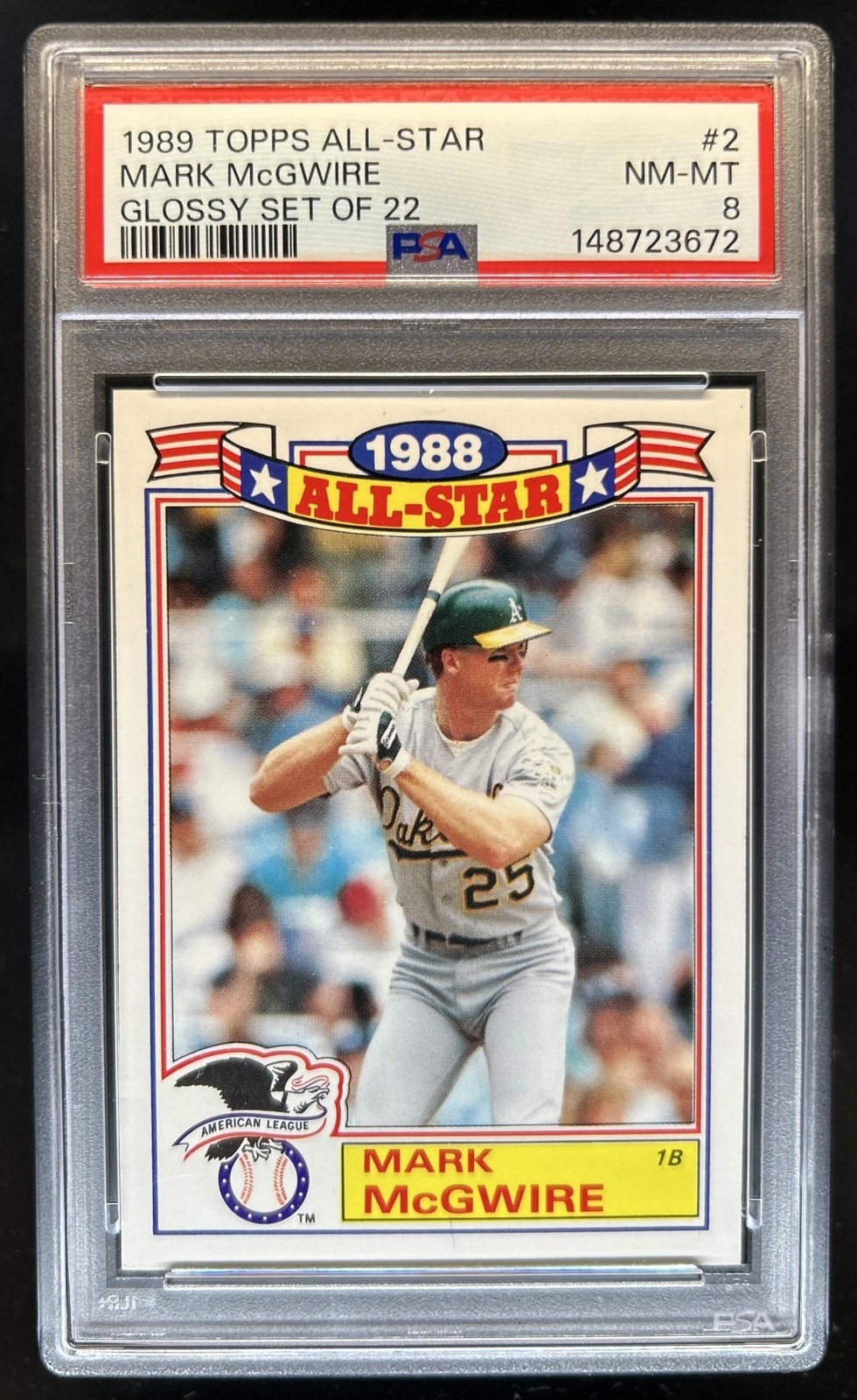 1989 Topps Glossy All Stars Mark McGwire #2 Athletics PSA 8 view 1