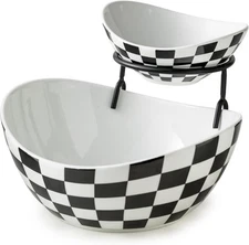 Tiered Serving Bowl Set with Stand, Checkered Kitchen Decorations