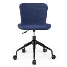 Costway Adjustable Swivel Linen Task Chair Mid Back Armless Office Chair Blue