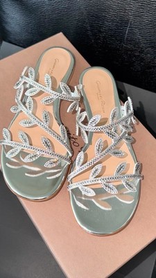Gianvito Rossi Silver Metal Slide Sandals Women US 8 Rhinestone Straps New