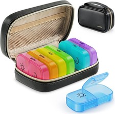 Weekly Pill Organizer 3 Times A Day Large Pill Box 7 Day with Leather Bag