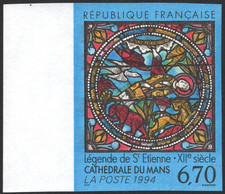 Timbre Non Dentelé de 1994  N°2859 Vitrail Cathédrale du Mans  **/TB  PBDF