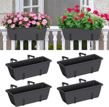 4 Pack Railing Planter Box Grey Window Flower Boxes with Brackets Hanging Fence